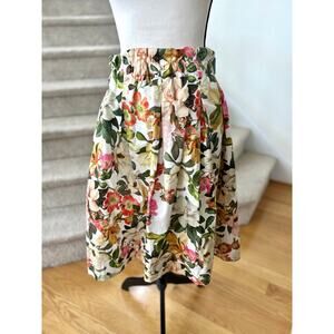 NWT Antonio Melani Cream Pink Green Magnolia Print Belted A-Line Skirt